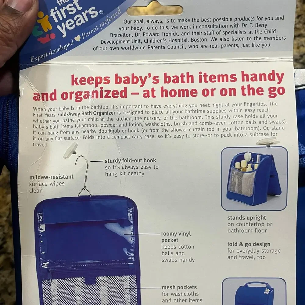 New Vintage The First Years Fold Away‎ Baby Bath Caddy Blue Portable Organizer